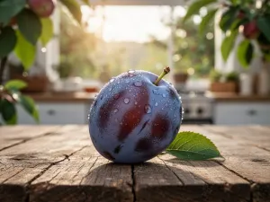 Świeże różyczki brokuła na drewnianym stole w promieniach porannego słońca. Zdrowa żywność w naturalnym otoczeniu kuchni.